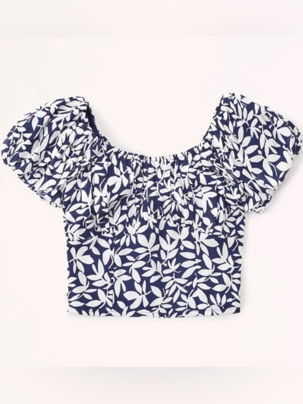 Abercrombie & Fitch Ruched Puff Sleeve Scoopneck Top